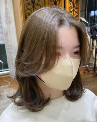 ミディアム カラー 顔まわりカット🌟 くびれヘア/寺門遥輝のヘアスタイル