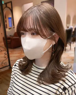 セミロング カラー 顔まわりカット🌟 くびれヘア/寺門遥輝のヘアスタイル