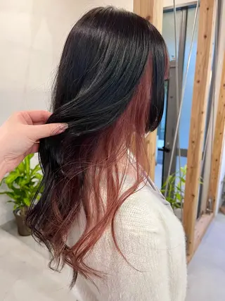ロング カラー ブリーチなしカラー ダブルカラーエクステのヘアスタイル