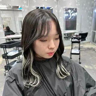 セミロング カラー 🎀モテ暖色× エクステ🎀あかりのヘアスタイル