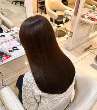 ロング カラー 生活が楽になる縮毛/ ブリーチなしレッドのヘアスタイル