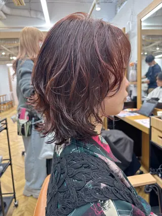 ミディアム カラー パーマ ボブ/ミディアム 親しみやすさ/さくらのヘアスタイル