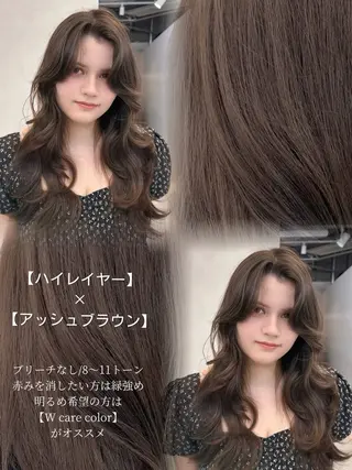 カラー 韓国風レイヤーカラー ライムのヘアスタイル
