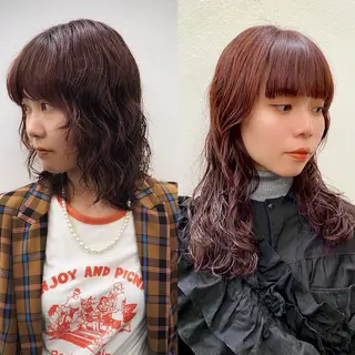 ミディアム カラー パーマ 似合わせレイヤー/ パーマヘア/高倉のヘアスタイル