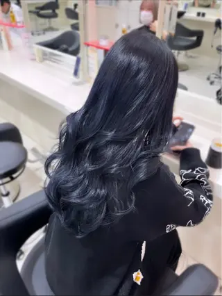 ロング カラー 縮毛矯正× ブルーブラック/池袋のヘアスタイル