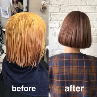 ミディアム カラー オリーブ/アッシュ やわらか透明感カラーのヘアスタイル