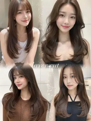 ロング カラー 日本一の小顔カット/ ボブ/顔周り/韓国のヘアスタイル