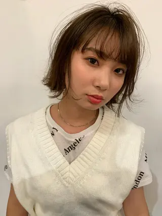 ミディアム 小顔レイヤー×コンパ クトボブ/林隆平のヘアスタイル