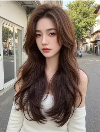 カラー 韓国風レイヤーカラー ライムのヘアスタイル