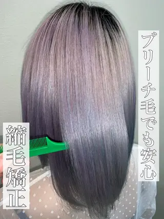 セミロング パーマ ブリーチでもできる 縮毛矯正相原慎🌈のヘアスタイル