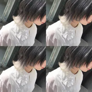 ショート カラー ヘアアレンジ TAKUMAブリーチ /切りっぱなし🪽のヘアスタイル