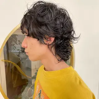 ミディアム パーマ メンズ ショート・ボブ ・ウルフ✂︎IMAIのヘアスタイル