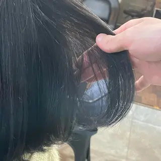ミディアム カラー パーマ ヘアアレンジ メンズ キッズ ネイル マツエク・マツパ 切りっぱなしヘアボブ ミディアムヘアRYOのヘアスタイル