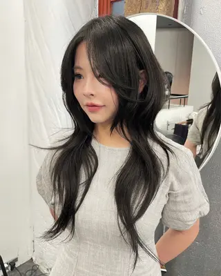 ロング カラー パーマ ハッシュカット/ 韓国ヘア☽⋰mahoのヘアスタイル