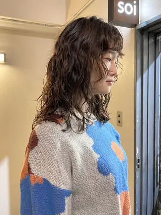 セミロング パーマ 安部佑哉/ハイトーン /レイヤー/ブリーチのヘアスタイル
