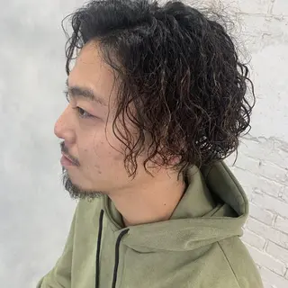 ミディアム パーマ メンズ nameless髪質 改善ブリーチ心斎橋のヘアスタイル