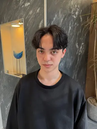ミディアム パーマ メンズ 💈原宿指名No.1 センターパート💈のヘアスタイル