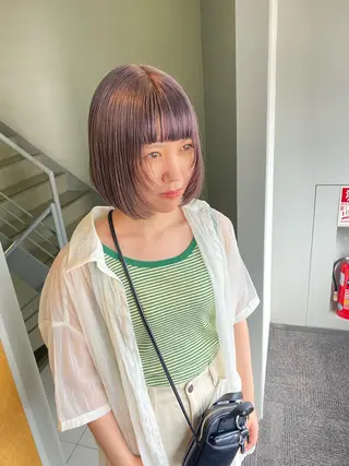 ショート カラー パーマ ヘアアレンジ デザインカラー/ボブ ブリーチカラー/ユリのヘアスタイル