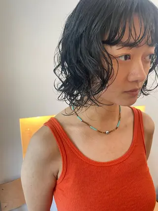 ミディアム パーマ 抜け感ボブ×パーマ |kazaneのヘアスタイル