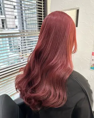 カラー ブリーチなしピンク 縮毛艶髪矯正/吉村のヘアスタイル