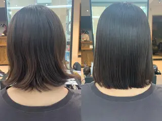 セミロング カラー パーマ ヘアアレンジ メンズ キッズ ネイル マツエク・マツパ アイブロウ レイヤーカット／顔周 りカット/縮毛矯正のヘアスタイル
