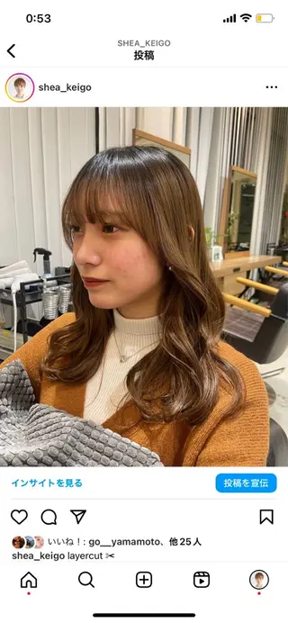 セミロング カラー パーマ ヘアアレンジ 一箭 恵梧/ロングヘアのヘアスタイル