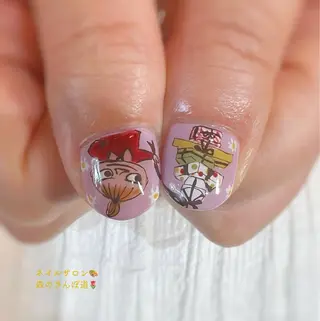 ネイル ショートネイル 森のさんぽ道のネイルデザイン