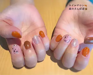 ネイル ショートネイル 森のさんぽ道のネイルデザイン