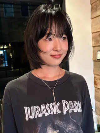 ミディアム カラー パーマ レイヤー/透明感/ ブリーチなし/わかなのヘアスタイル