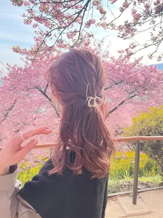 セミロング カラー ヘアアレンジ ハイトーンピンク🍑 ブリーチ🍑RINAのヘアスタイル