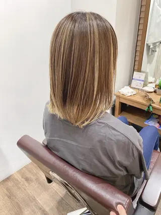 セミロング カラー ハイライト⭐️上野 高広のヘアスタイル