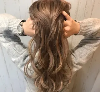 ロング カラー ヘアアレンジ マツエク・マツパ チビ編み込みエクステ シールEXどぅ〜すのヘアスタイル