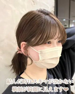 セミロング カラー 顔まわりカット🌟 くびれヘア/寺門遥輝のヘアスタイル