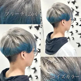 ショート カラー メンズ 雅/ダブルカラー/ 白髪ぼかしハイライトのヘアスタイル