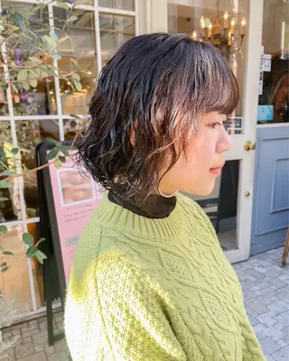 ミディアム パーマ ボブ ブリーチ/miinaのヘアスタイル