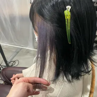 ミディアム カラー パーマ ヘアアレンジ メンズ キッズ ネイル マツエク・マツパ 切りっぱなしヘアボブ ミディアムヘアRYOのヘアスタイル