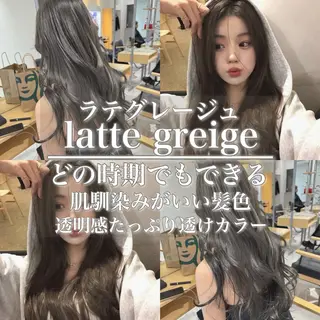 セミロング カラー ヘアアレンジ ベージュグレージュ 💕しゅーじ💕のヘアスタイル