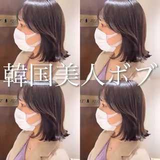 ミディアム カラー パーマ ヘアアレンジ 骨格別小顔カット/ 顔周りカット/金井のヘアスタイル