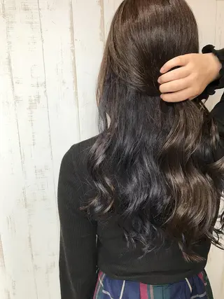ロング カラー パーマ ヘアアレンジ チビ編み込みエクステ シールEXどぅ〜すのヘアスタイル