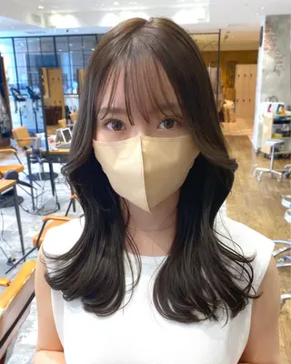 セミロング カラー 顔まわりカット🌟 くびれヘア/寺門遥輝のヘアスタイル