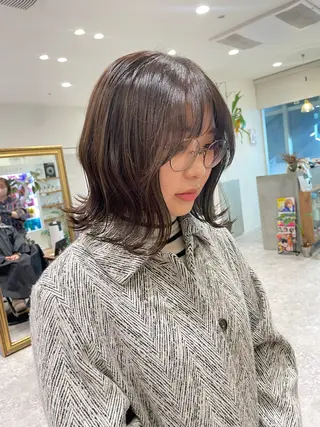 ミディアム カラー 矯正パーマ、ベージュ ボブカット🫧のヘアスタイル