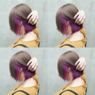 ショート カラー ヘアアレンジ TAKUMAブリーチ /切りっぱなし🪽のヘアスタイル