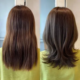 ミディアム カラー 顔まわりカット🌟 くびれヘア/寺門遥輝のヘアスタイル