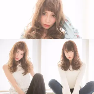 セミロング カラー パーマ ヘアアレンジ 【公式】amble luxe池袋東口🩷のヘアスタイル