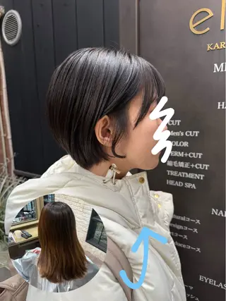 ショート カラー カットパーマ3000 円/水曜日モデルのヘアスタイル