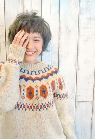 ショート カラー パーマ ヘアアレンジ ナカシマ  アユミのヘアスタイル