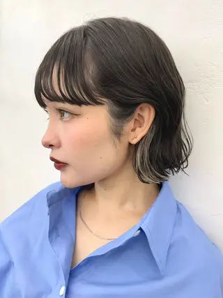 ミディアム カラー ヘアアレンジ 顔周りカット×透明感 カラー💫AINAのヘアスタイル