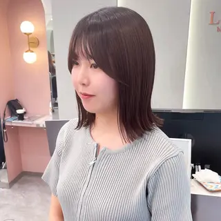 ミディアム カラー 縮毛矯正/ストンボブ Wカラー💎ヒデジのヘアスタイル