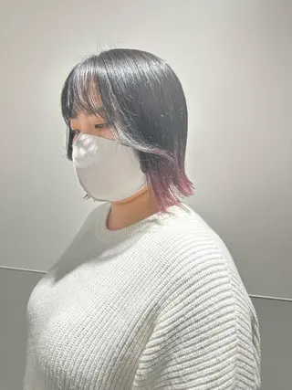 ショート カラー パーマ ヘアアレンジ メンズ キッズ マツエク・マツパ アイブロウ 切りっぱなしヘアボブ ミディアムヘアRYOのヘアスタイル