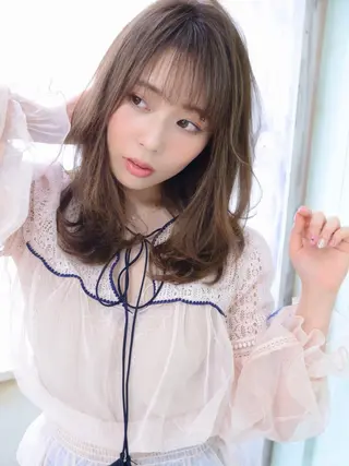 セミロング カラー パーマ ヘアアレンジ ネイル マツエク・マツパ ◆感動口コミ/最小顔 理論カット◆森口 峻のヘアスタイル